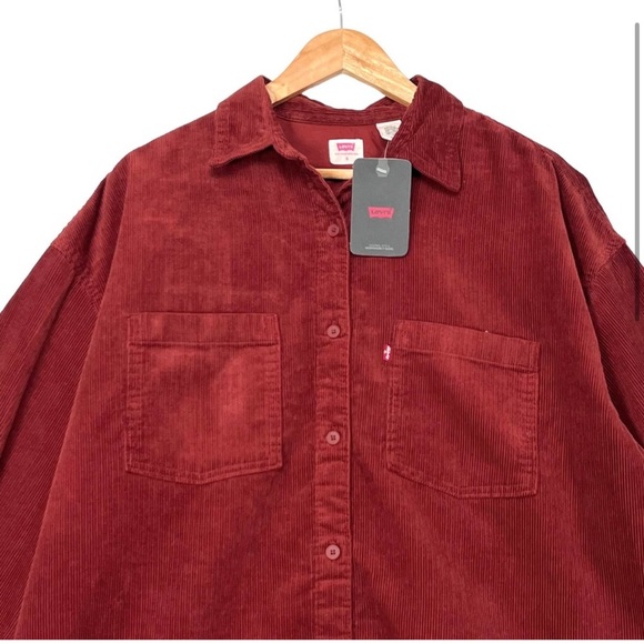 Levis Elliot Utility Long Sleeves Shirt Sz S Red Corduroy Oversized Button Up - Picture 4 of 10
